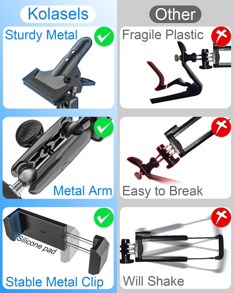Kolasels Guitar Phone Holder, [Strong Metal Clip] Guitar Phone Mount for Electric Guitar, Ukulele, Bass, Mandolin, Banjo, Sitar, Compatible with iPhone 16 Pro Max, Galaxy and All 4-7" Smartphone - Image 3